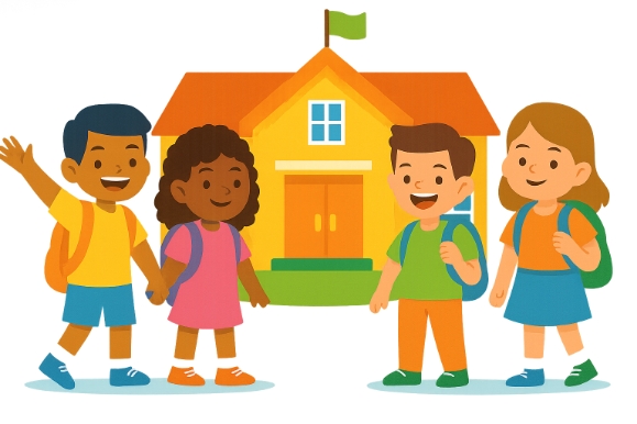 Kinderen lopen naar school